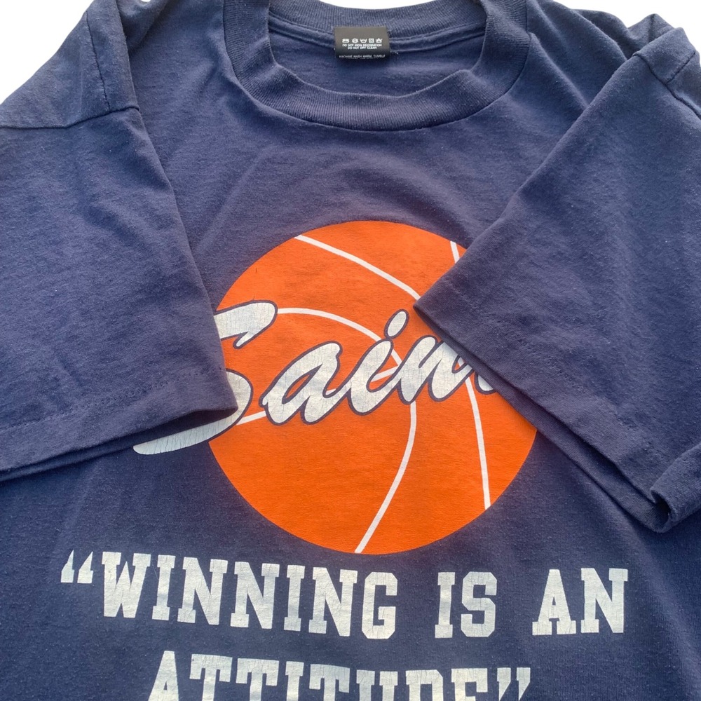 VTG Rare Screen Stars Best Saints Basketball T-Shirt Navy Blue XL Single Stitch